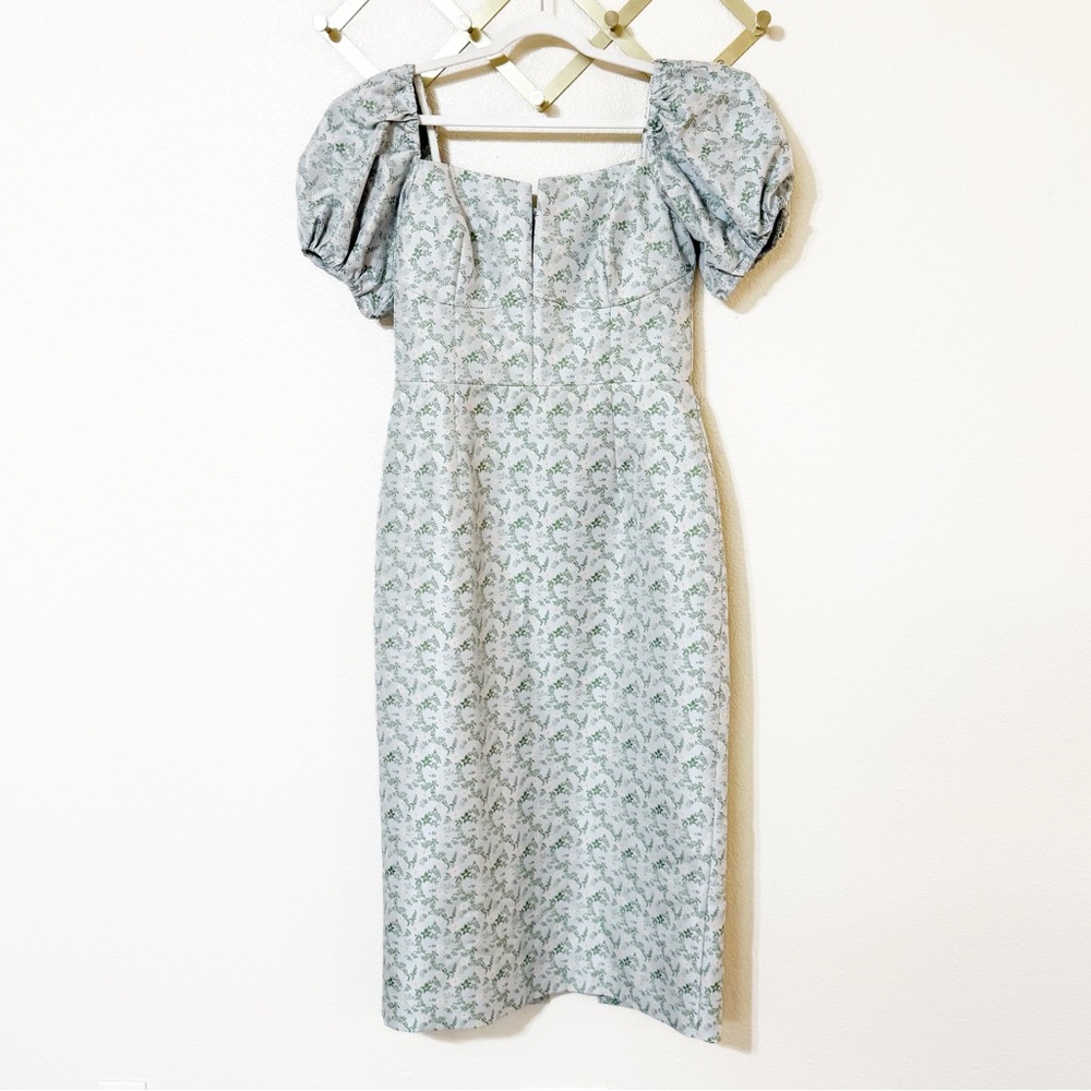 Markarian Yvette Floral Brocade Puff Sleeve Midi Dress Light Blue size US 12 NEW - Picture 6 of 10